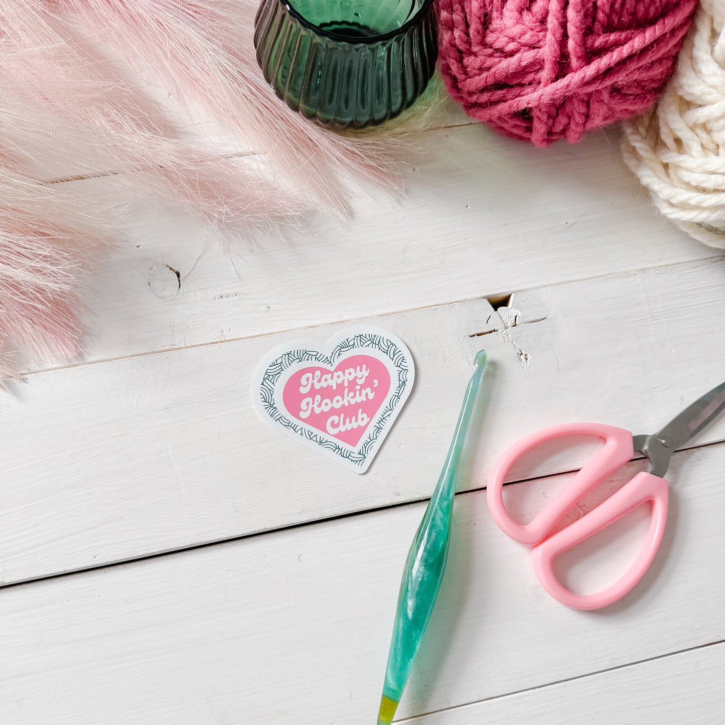 Happy Hookin' Club Premium Vinyl Sticker, Crochet Funny, Crocheting Gift, Sassy Knitter Crocheter Humour