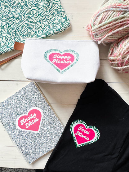 Happy Hooker Crochet Hook and Notions Bag, Accessories Case, Crocheting Knitting, Fibre Enthusiasts, Crafters, Crocheter and Knitter Humour