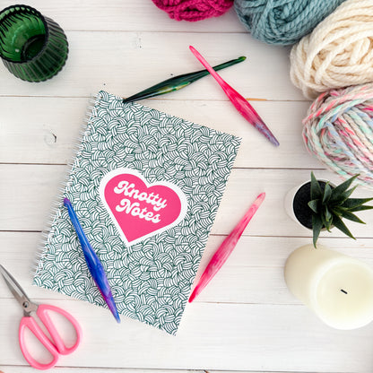 Knotty Notes, Spiral Bound Notebook, Blank, Ruled or Bullet Paper, for Crafters, Fibre enthusiasts, Crocheters and Knitters