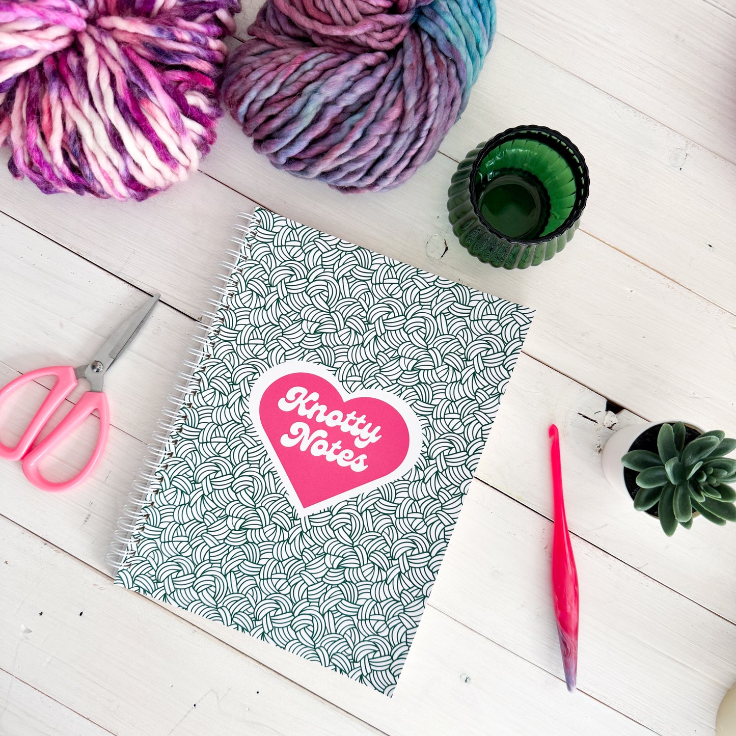 Knotty Notes, Spiral Bound Notebook, Blank, Ruled or Bullet Paper, for Crafters, Fibre enthusiasts, Crocheters and Knitters