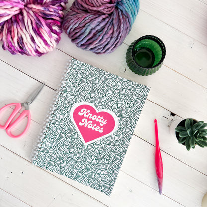 Knotty Notes, Spiral Bound Notebook, Blank, Ruled or Bullet Paper, for Crafters, Fibre enthusiasts, Crocheters and Knitters