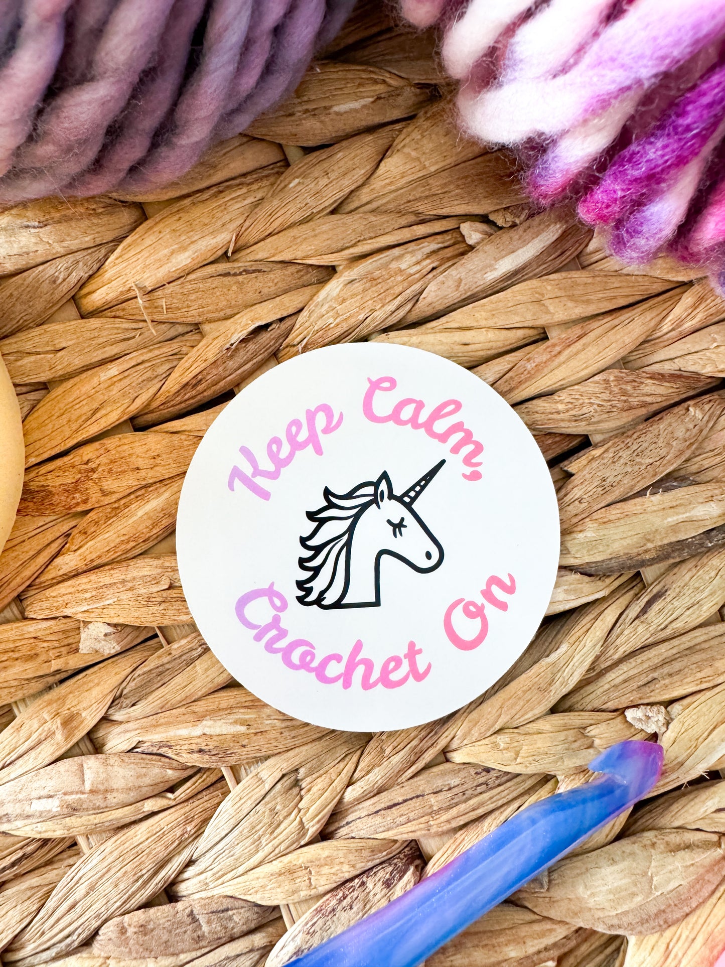 Keep Calm Crochet On Unicorn Premium Vinyl Sticker, Crochet Funny, Crocheting Gift, Sassy Knitter Crocheter Humour