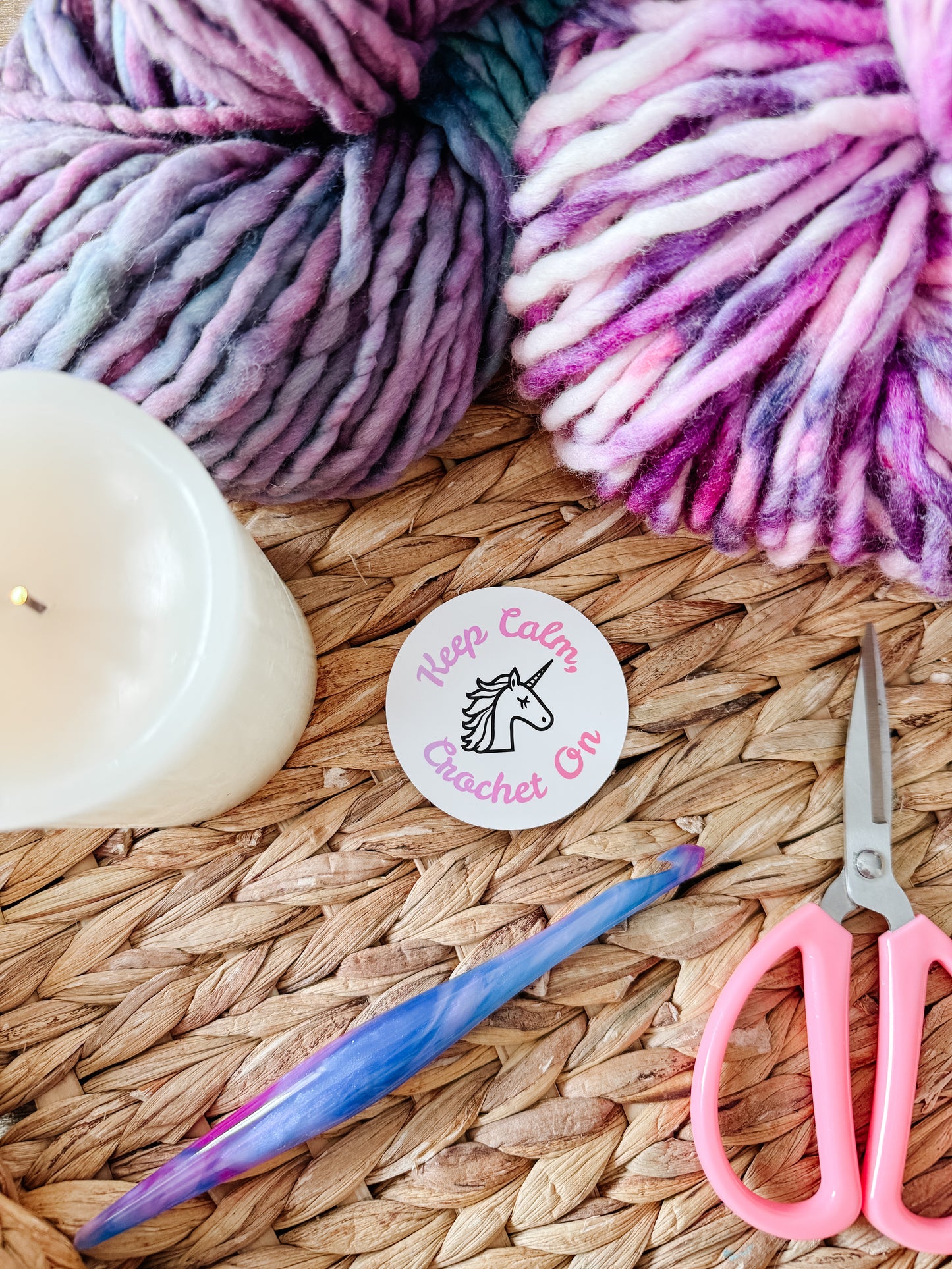 Keep Calm Crochet On Unicorn Premium Vinyl Sticker, Crochet Funny, Crocheting Gift, Sassy Knitter Crocheter Humour