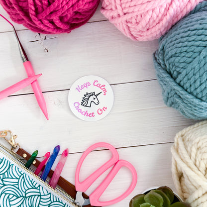 Keep Calm Crochet On Unicorn Premium Vinyl Sticker, Crochet Funny, Crocheting Gift, Sassy Knitter Crocheter Humour