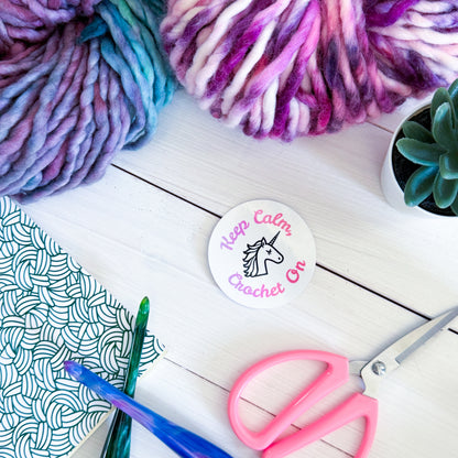 Keep Calm Crochet On Unicorn Premium Vinyl Sticker, Crochet Funny, Crocheting Gift, Sassy Knitter Crocheter Humour