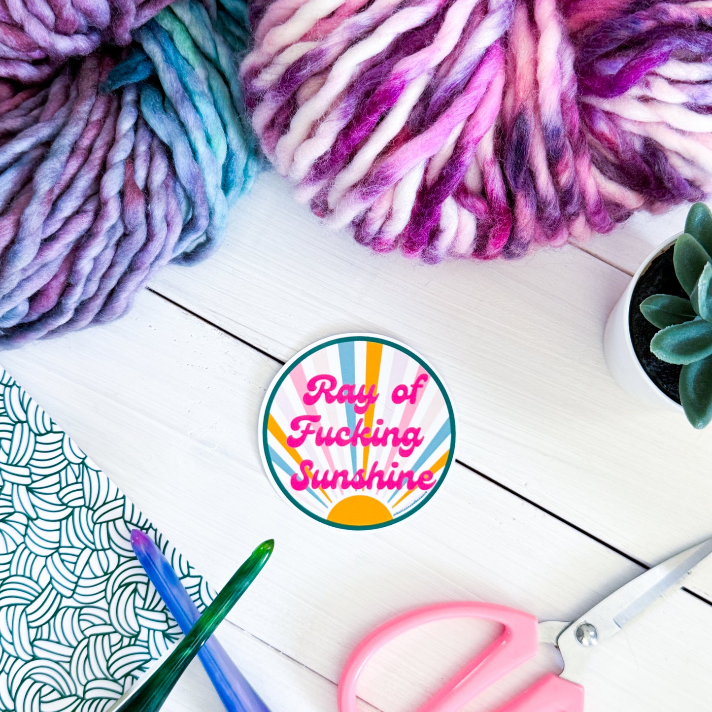 Ray of Sunshine Swirls Premium Vinyl Sticker, Crochet Funny, Crocheting Gift, Sassy Knitter Crocheter Humour