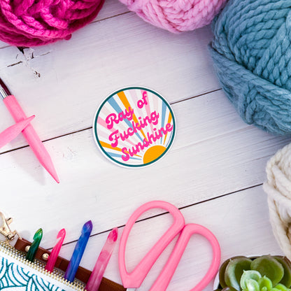Ray of Sunshine Swirls Premium Vinyl Sticker, Crochet Funny, Crocheting Gift, Sassy Knitter Crocheter Humour