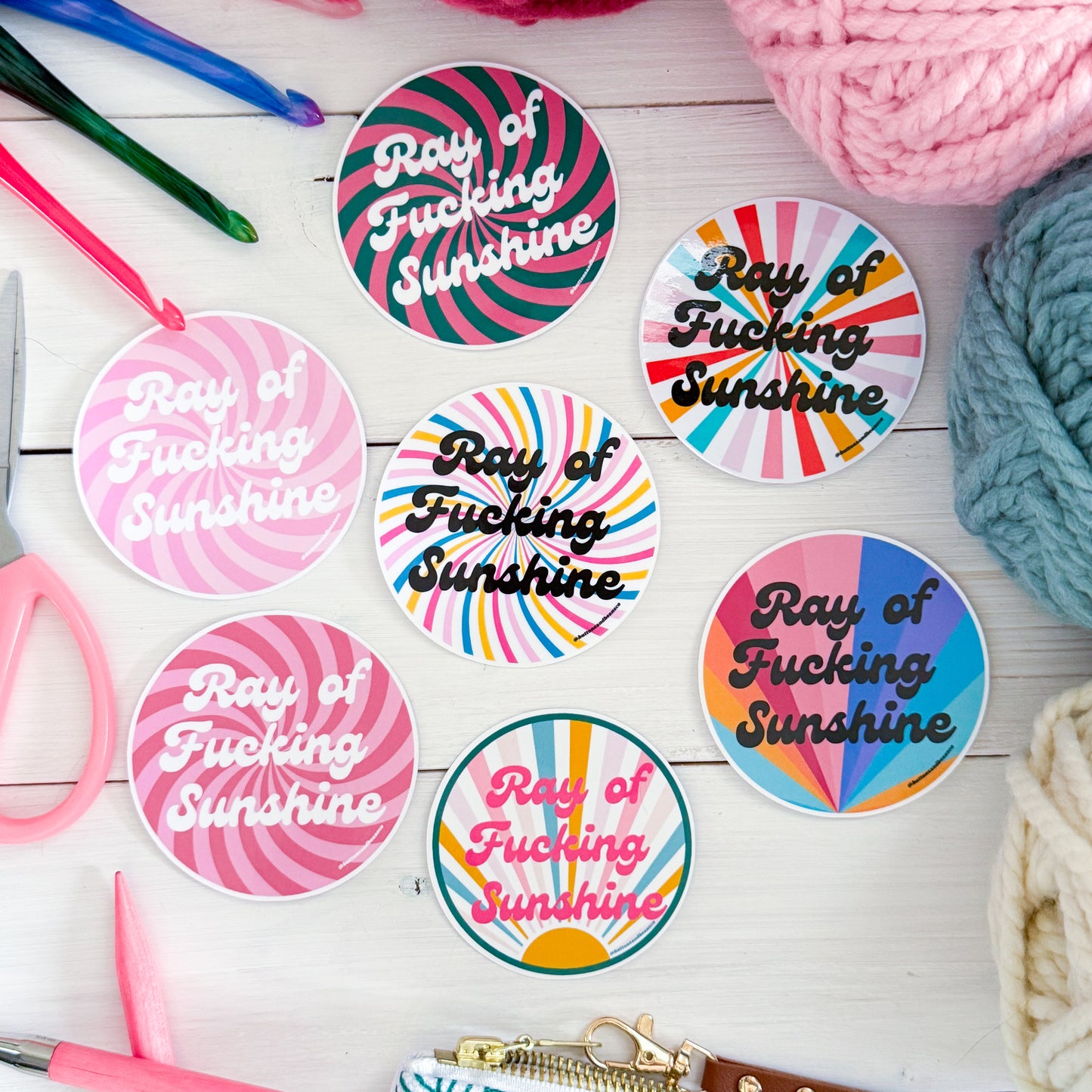 Ray of Sunshine Swirls Premium Vinyl Sticker, Crochet Funny, Crocheting Gift, Sassy Knitter Crocheter Humour