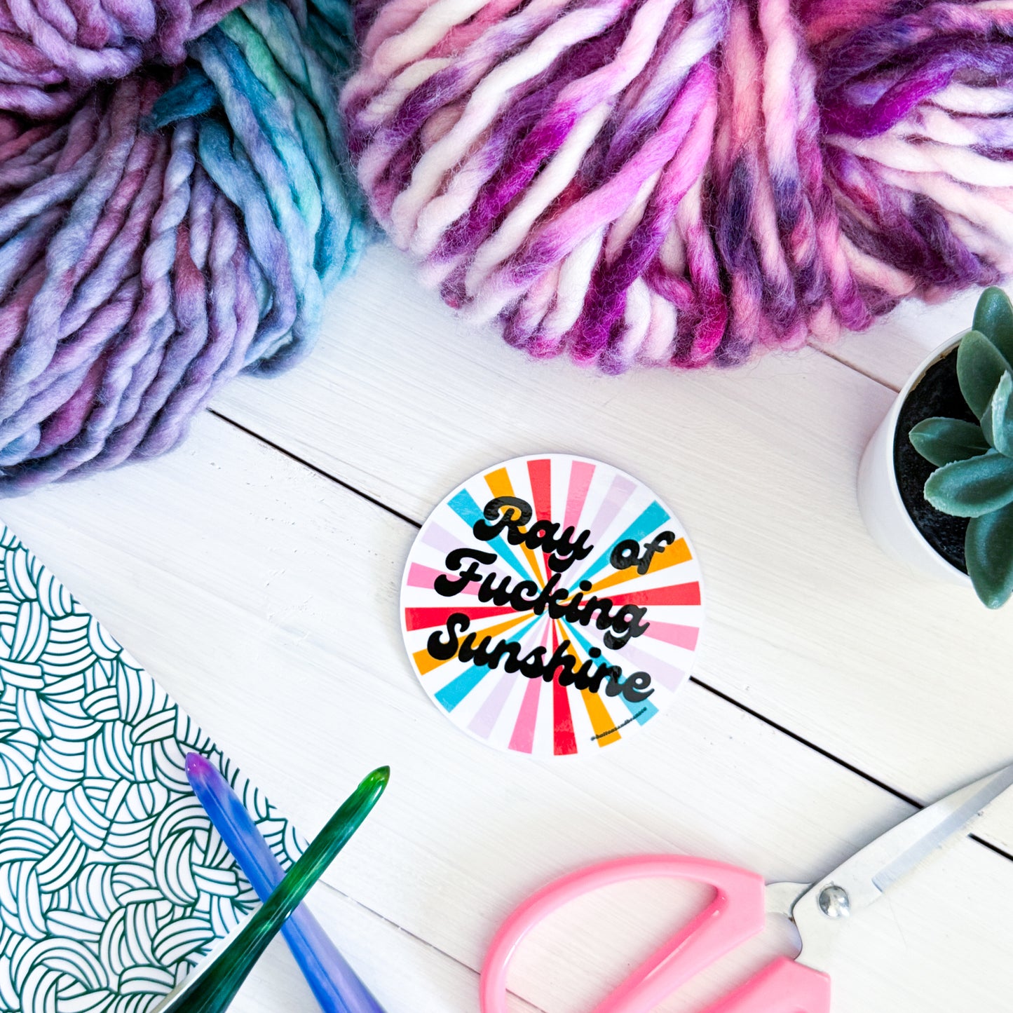 Ray of Sunshine Swirls Premium Vinyl Sticker, Crochet Funny, Crocheting Gift, Sassy Knitter Crocheter Humour