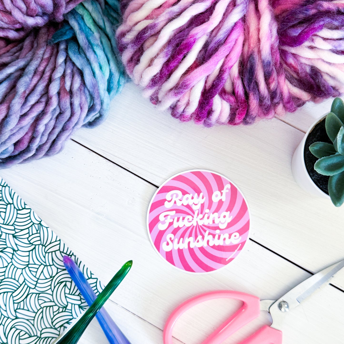 Ray of Sunshine Swirls Premium Vinyl Sticker, Crochet Funny, Crocheting Gift, Sassy Knitter Crocheter Humour