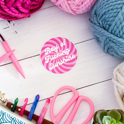 Ray of Sunshine Swirls Premium Vinyl Sticker, Crochet Funny, Crocheting Gift, Sassy Knitter Crocheter Humour