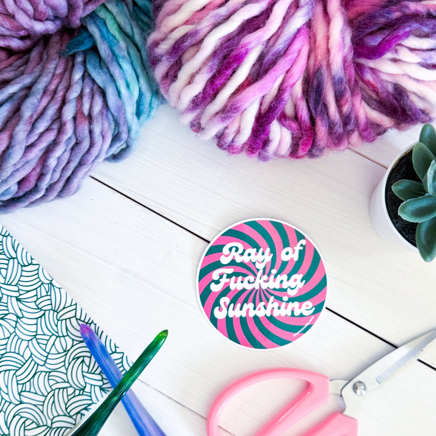Ray of Sunshine Swirls Premium Vinyl Sticker, Crochet Funny, Crocheting Gift, Sassy Knitter Crocheter Humour