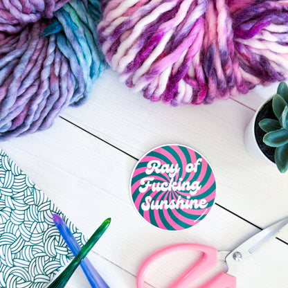 Ray of Sunshine Swirls Premium Vinyl Sticker, Crochet Funny, Crocheting Gift, Sassy Knitter Crocheter Humour