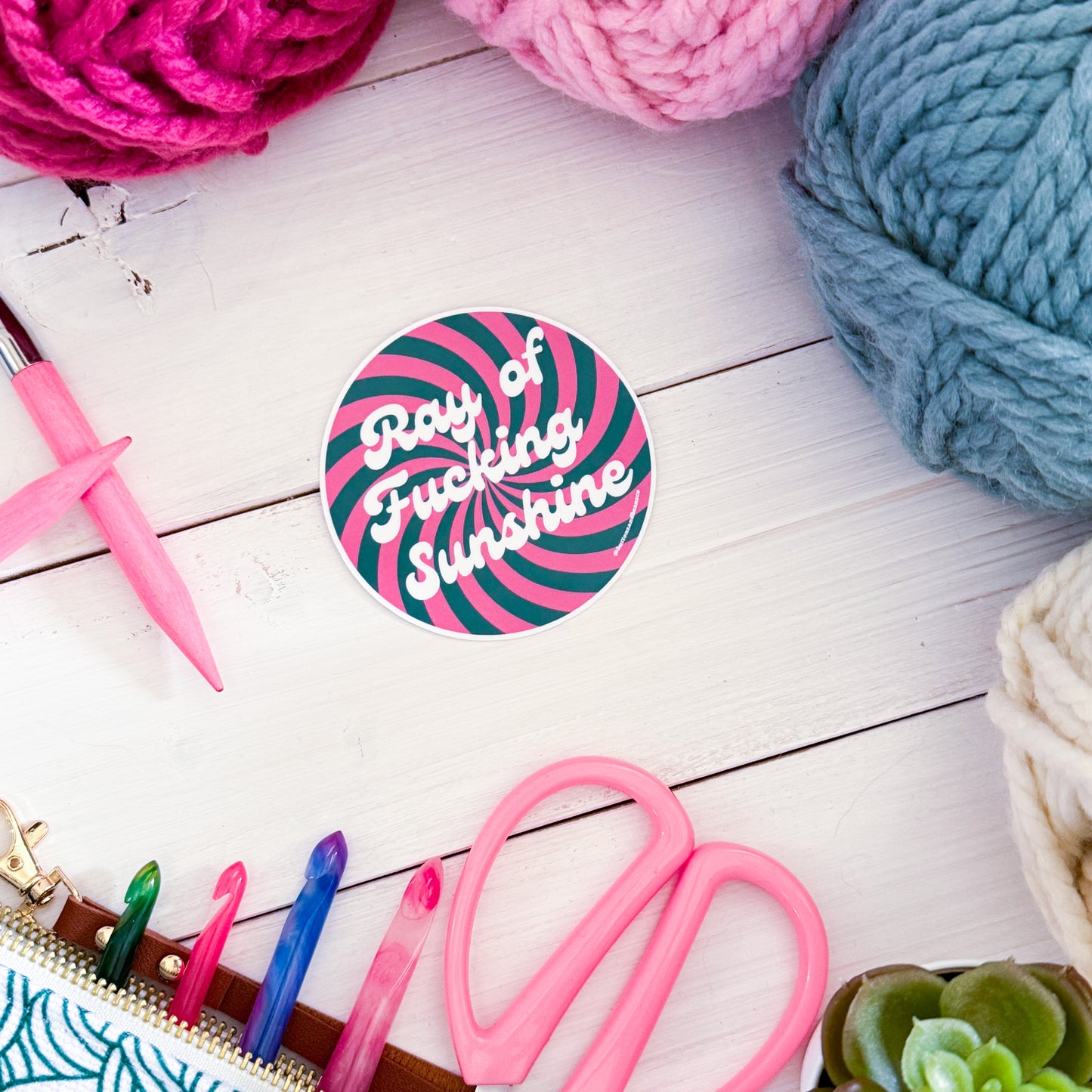 Ray of Sunshine Swirls Premium Vinyl Sticker, Crochet Funny, Crocheting Gift, Sassy Knitter Crocheter Humour