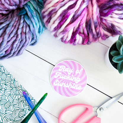 Ray of Sunshine Swirls Premium Vinyl Sticker, Crochet Funny, Crocheting Gift, Sassy Knitter Crocheter Humour