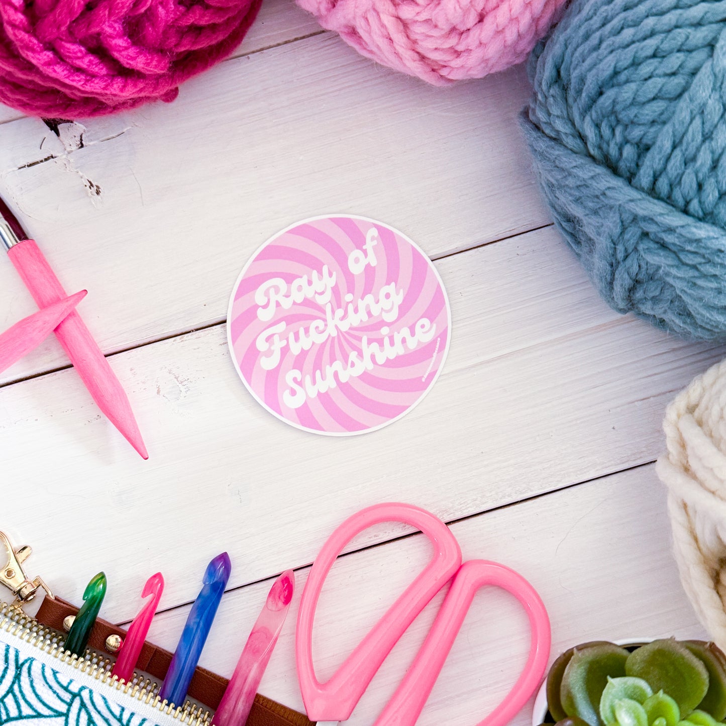 Ray of Sunshine Swirls Premium Vinyl Sticker, Crochet Funny, Crocheting Gift, Sassy Knitter Crocheter Humour