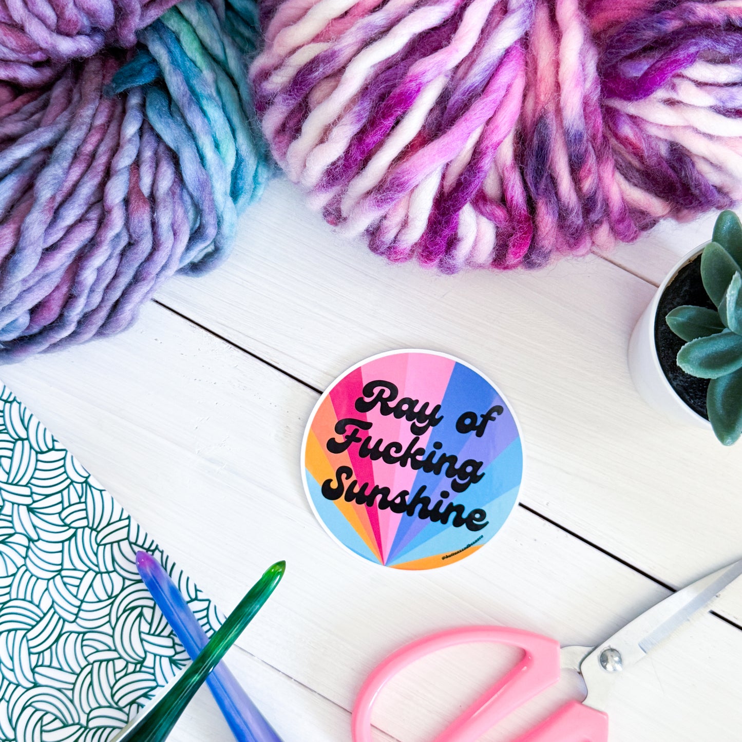 Ray of Sunshine Swirls Premium Vinyl Sticker, Crochet Funny, Crocheting Gift, Sassy Knitter Crocheter Humour