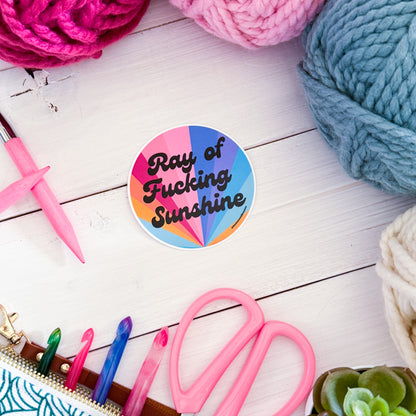 Ray of Sunshine Swirls Premium Vinyl Sticker, Crochet Funny, Crocheting Gift, Sassy Knitter Crocheter Humour