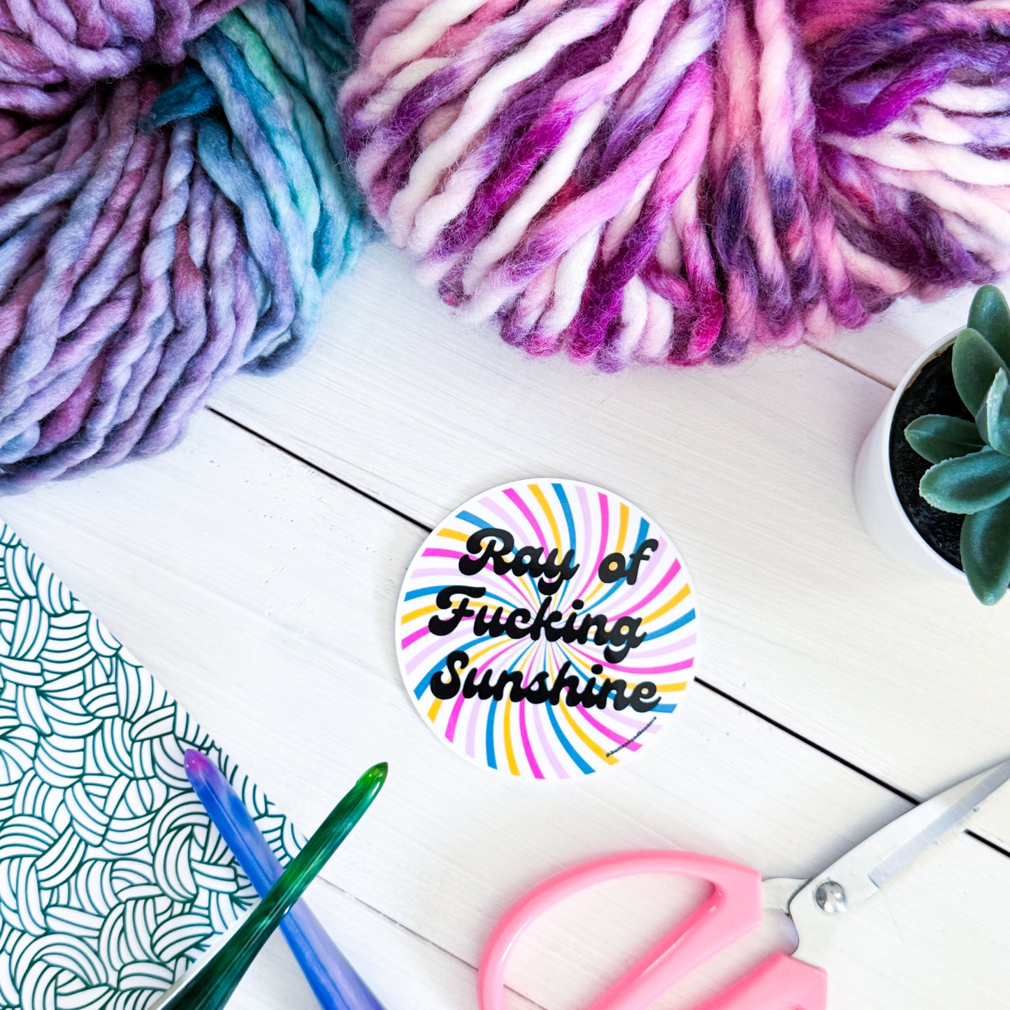 Ray of Sunshine Swirls Premium Vinyl Sticker, Crochet Funny, Crocheting Gift, Sassy Knitter Crocheter Humour