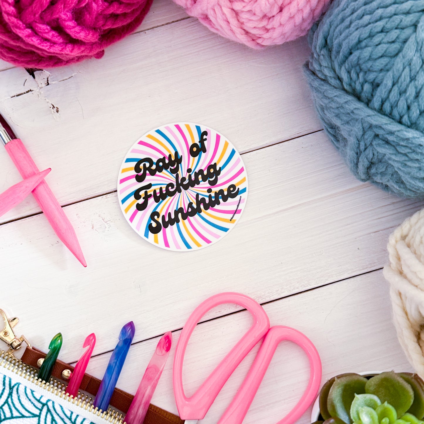 Ray of Sunshine Swirls Premium Vinyl Sticker, Crochet Funny, Crocheting Gift, Sassy Knitter Crocheter Humour