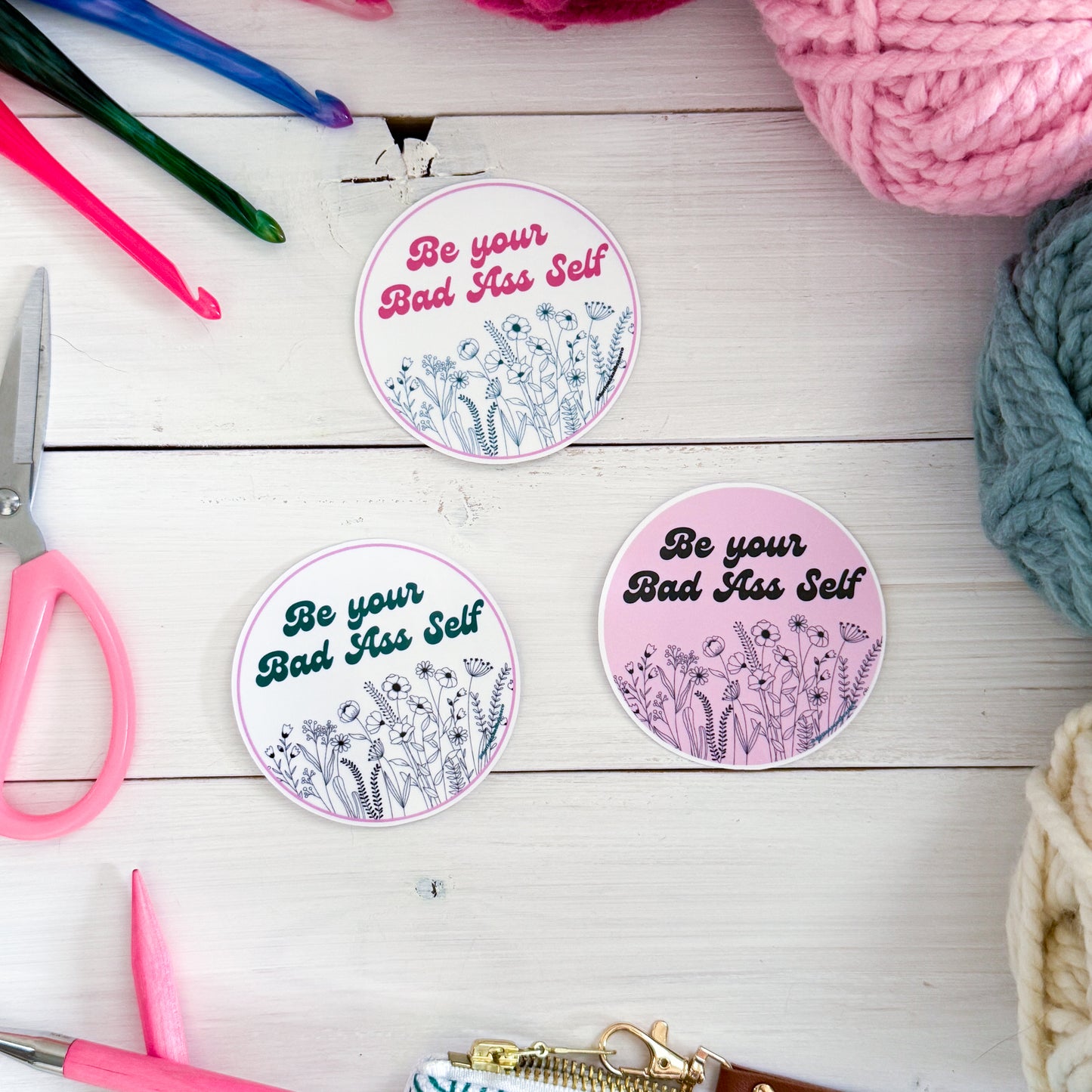 Bad Ass Self Flowers Premium Vinyl Sticker, Sassy Twisty Humour, Boundary Setting Funny