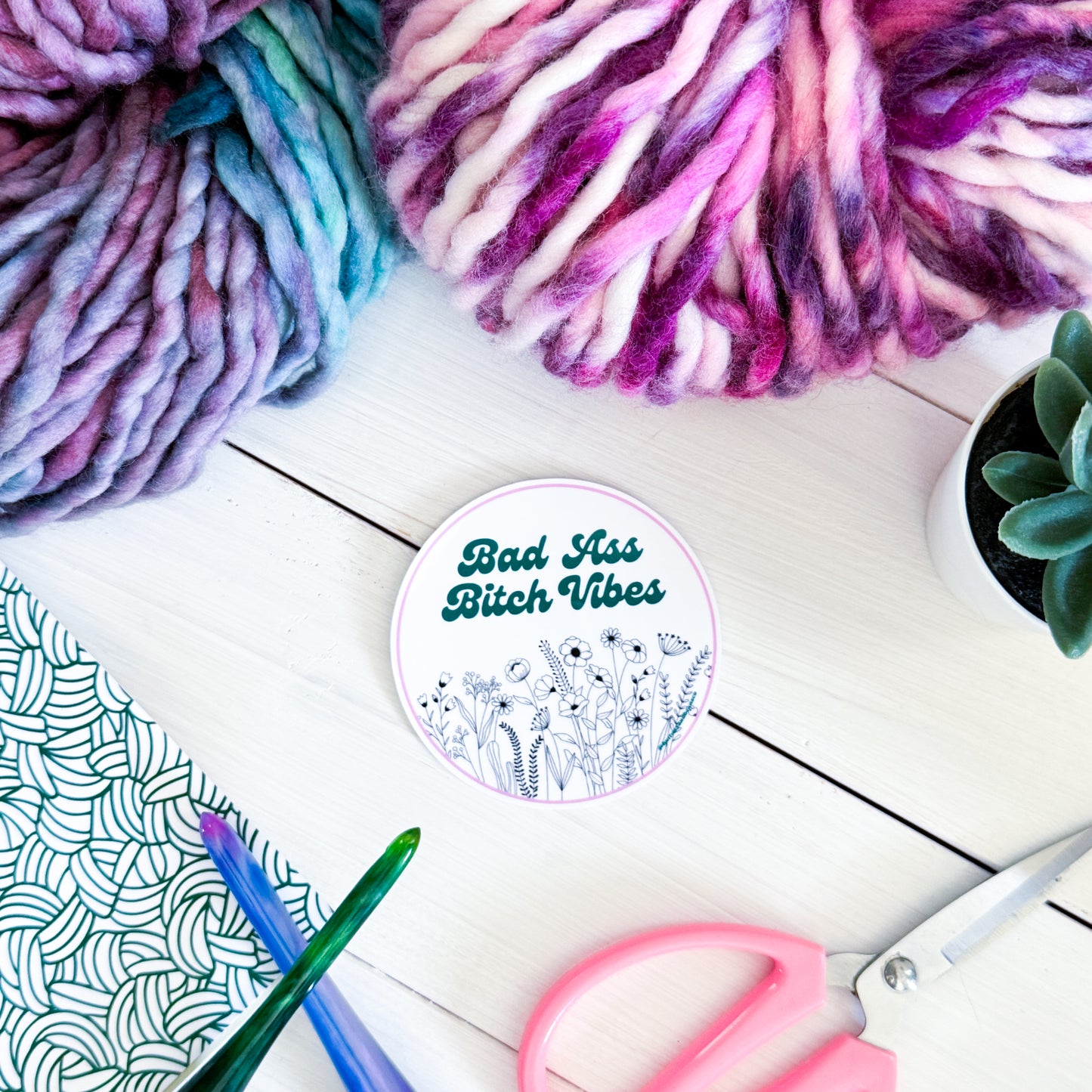 Bad Ass B! Vibes Flowers Premium Vinyl Sticker, Sassy Twisty Humour, Boundary Setting Funny