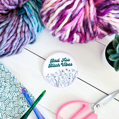 Bad Ass B! Vibes Flowers Premium Vinyl Sticker, Sassy Twisty Humour, Boundary Setting Funny