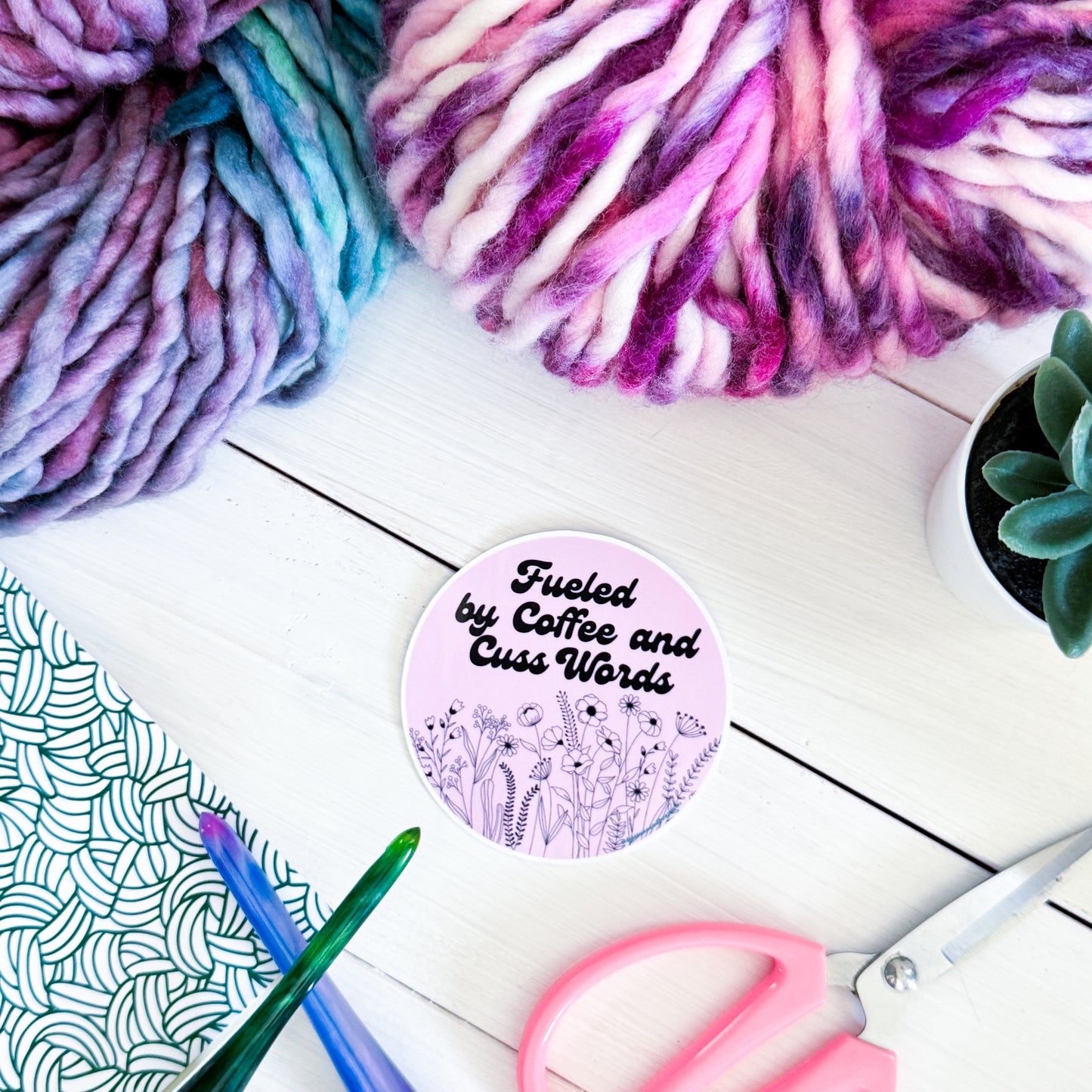 Fueled by Coffee and Cuss Words, Flowers Premium Vinyl Sticker, Sassy Twisty Humour, Boundary Setting Funny