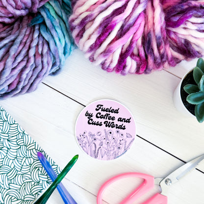 Fueled by Coffee and Cuss Words, Flowers Premium Vinyl Sticker, Sassy Twisty Humour, Boundary Setting Funny