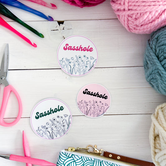 Sasshole Premium Vinyl Sticker, Crochet Funny, Crocheting Gift, Sassy Knitter Crocheter Humour