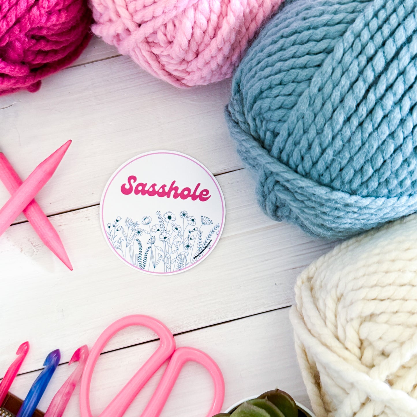 Sasshole Premium Vinyl Sticker, Crochet Funny, Crocheting Gift, Sassy Knitter Crocheter Humour