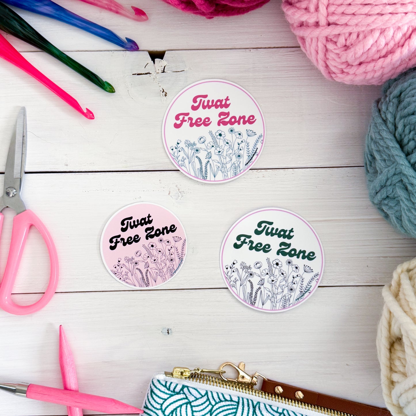 Tw@t Free Zone Premium Vinyl Sticker, Crochet Funny, Crocheting Gift, Sassy Knitter Crocheter Humour