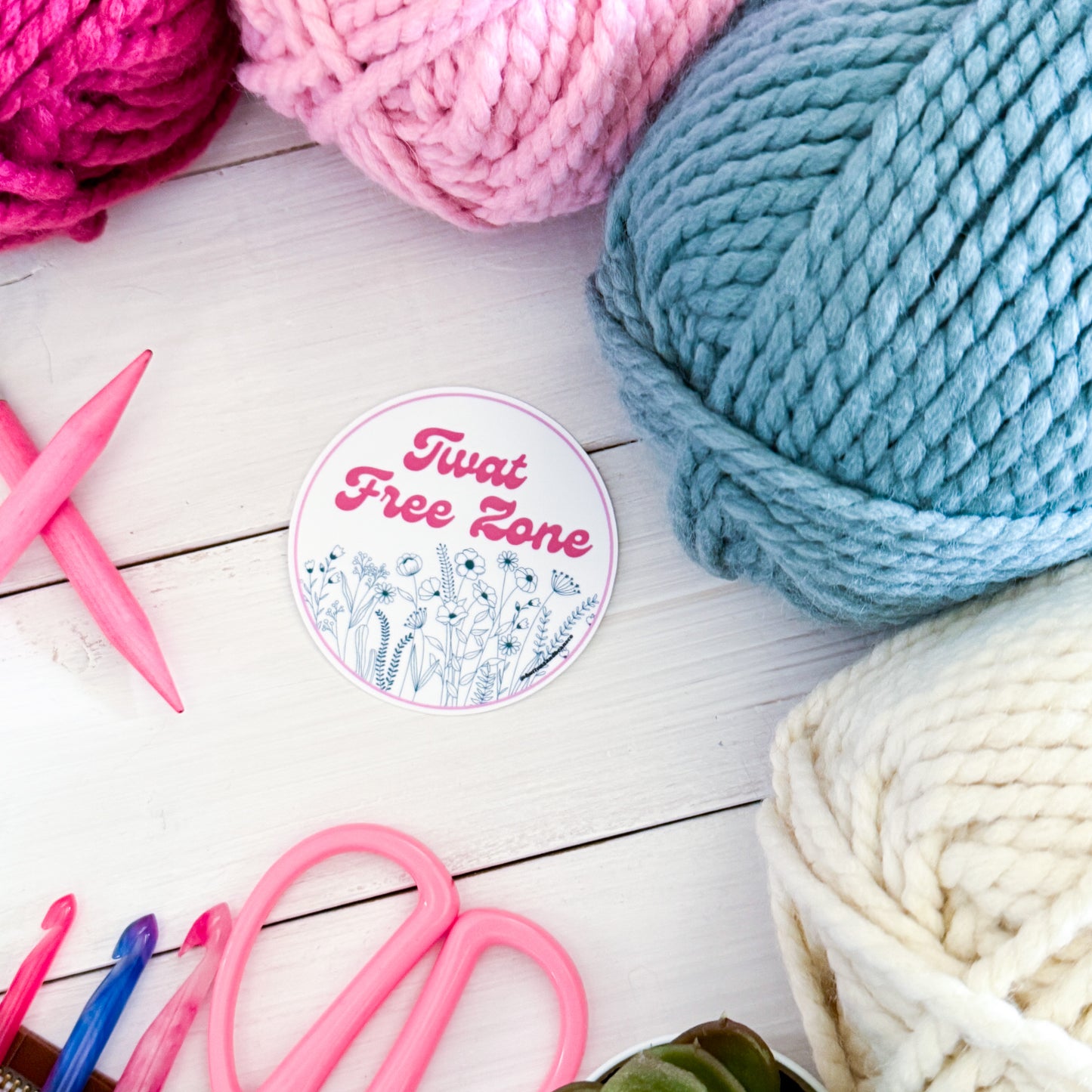 Tw@t Free Zone Premium Vinyl Sticker, Crochet Funny, Crocheting Gift, Sassy Knitter Crocheter Humour