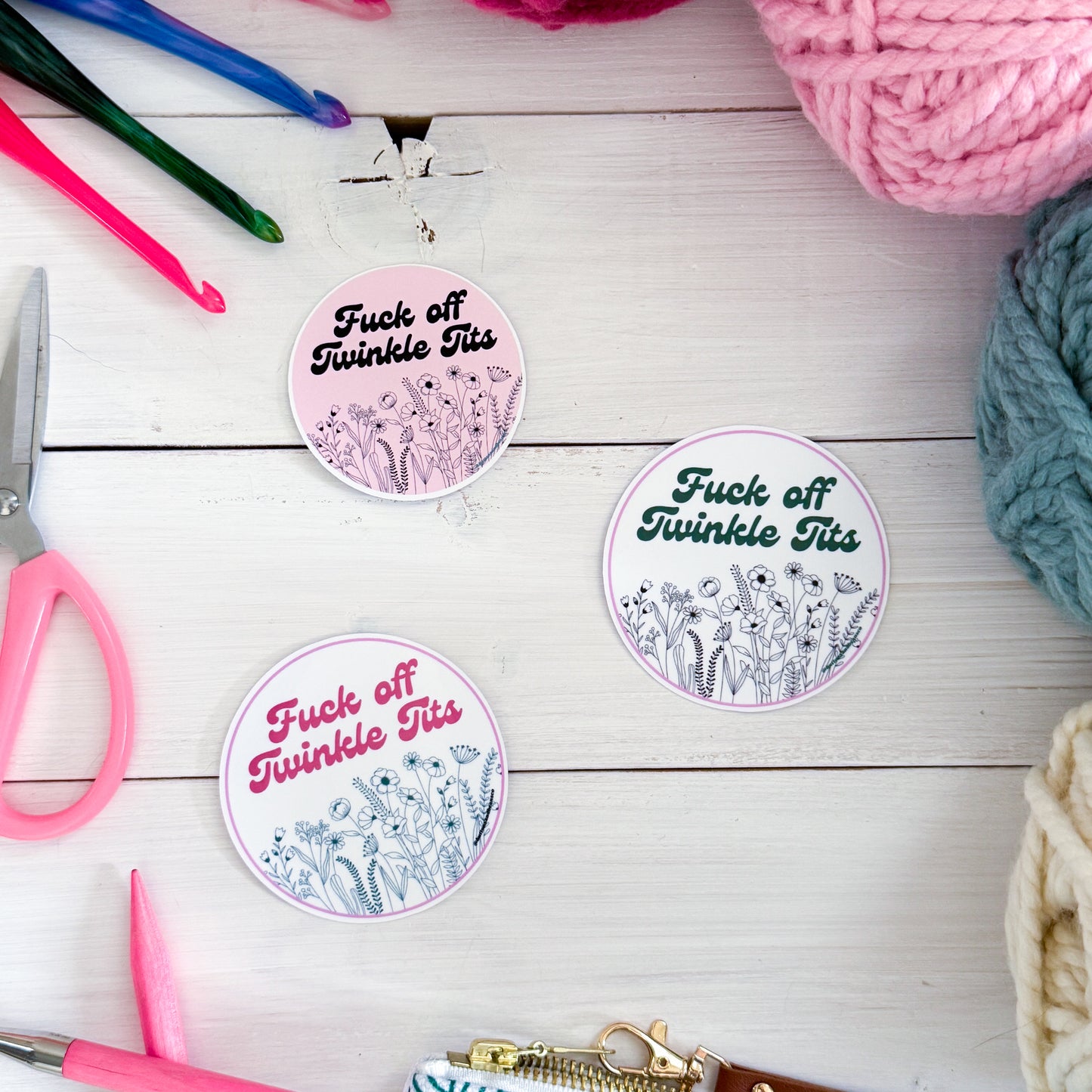 F off Twinkle T!ts Premium Vinyl Sticker, Crochet Funny, Crocheting Gift, Sassy Knitter Crocheter Humour
