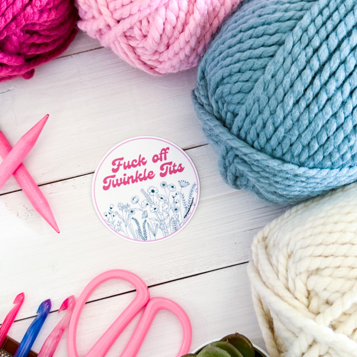 F off Twinkle T!ts Premium Vinyl Sticker, Crochet Funny, Crocheting Gift, Sassy Knitter Crocheter Humour