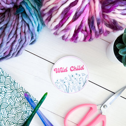 Wild Child Premium Vinyl Sticker, Crochet Funny, Crocheting Gift, Sassy Knitter Crocheter Humour
