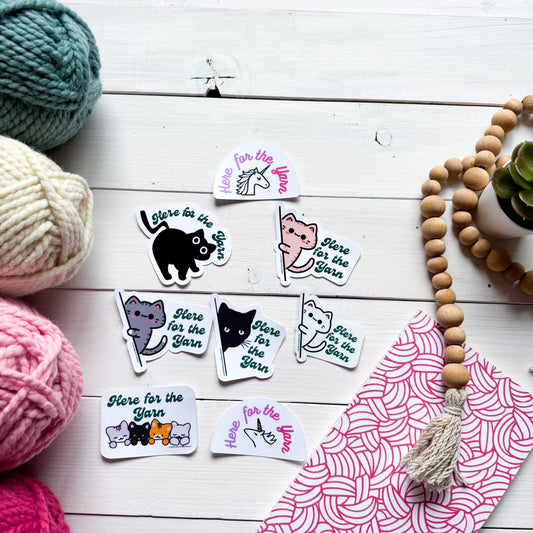 Here for the Yarn? Sassy Pets Premium Vinyl Sticker, Crochet, Knit Gift, Sassy Humour