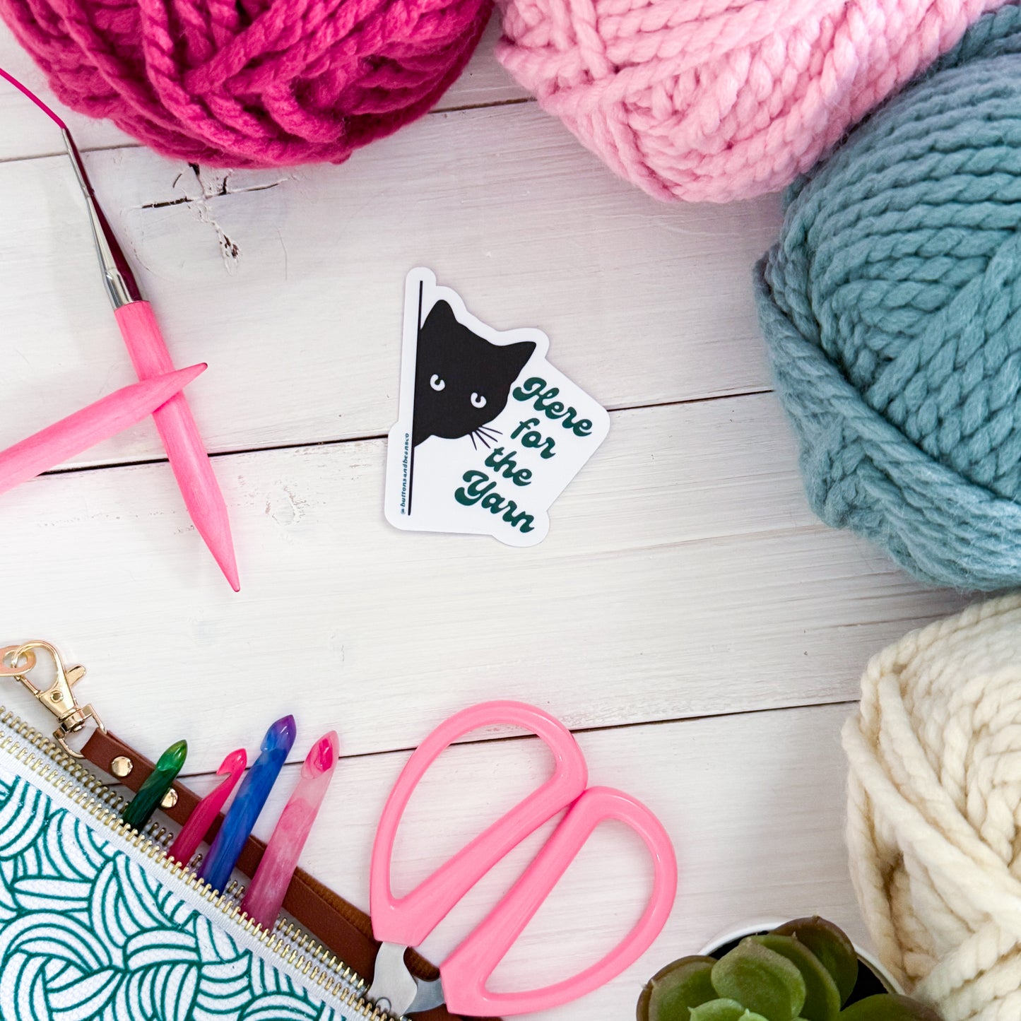 Here for the Yarn? Sassy Pets Premium Vinyl Sticker, Crochet, Knit Gift, Sassy Humour