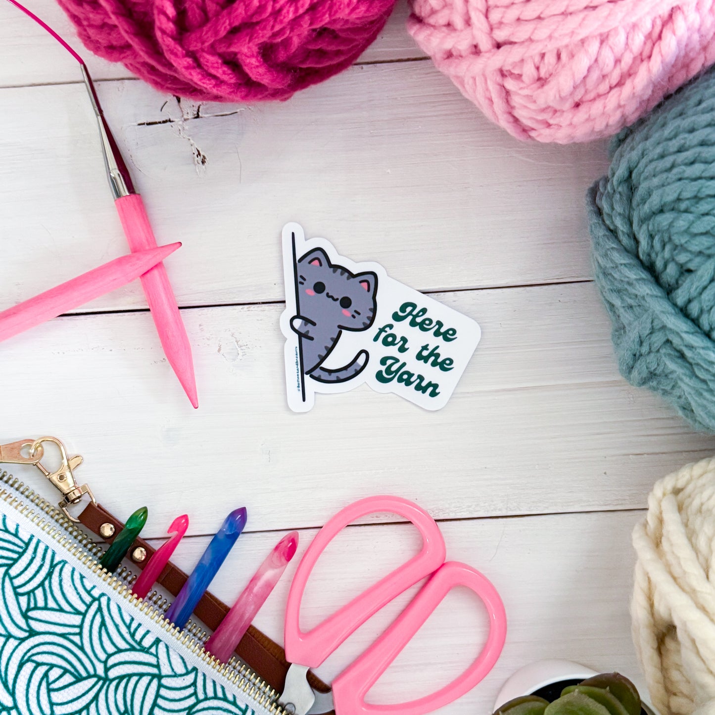 Here for the Yarn? Sassy Pets Premium Vinyl Sticker, Crochet, Knit Gift, Sassy Humour