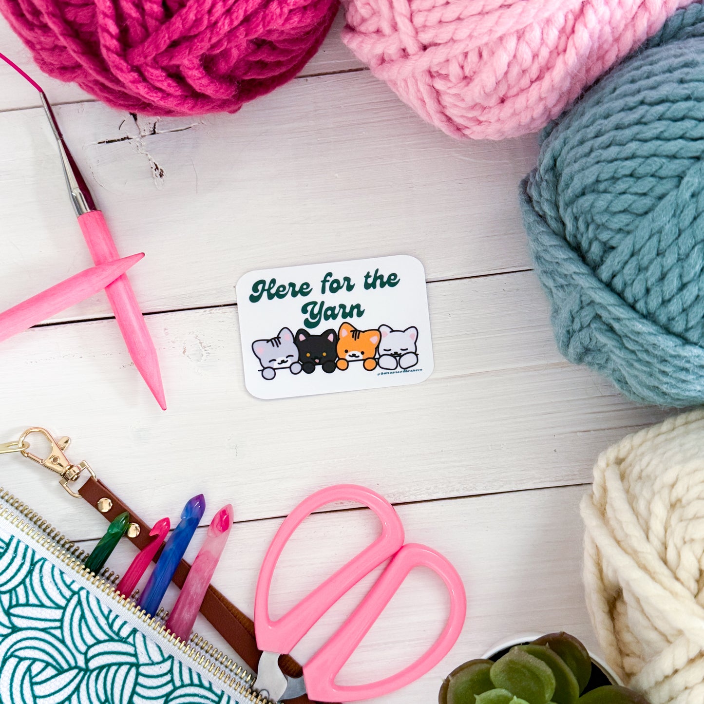 Here for the Yarn? Sassy Pets Premium Vinyl Sticker, Crochet, Knit Gift, Sassy Humour