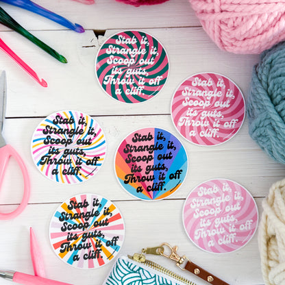 Crochet Stab It! Swirls Premium Vinyl Sticker, Crochet Funny, Crocheting Gift, Sassy Knitter Crocheter Humour