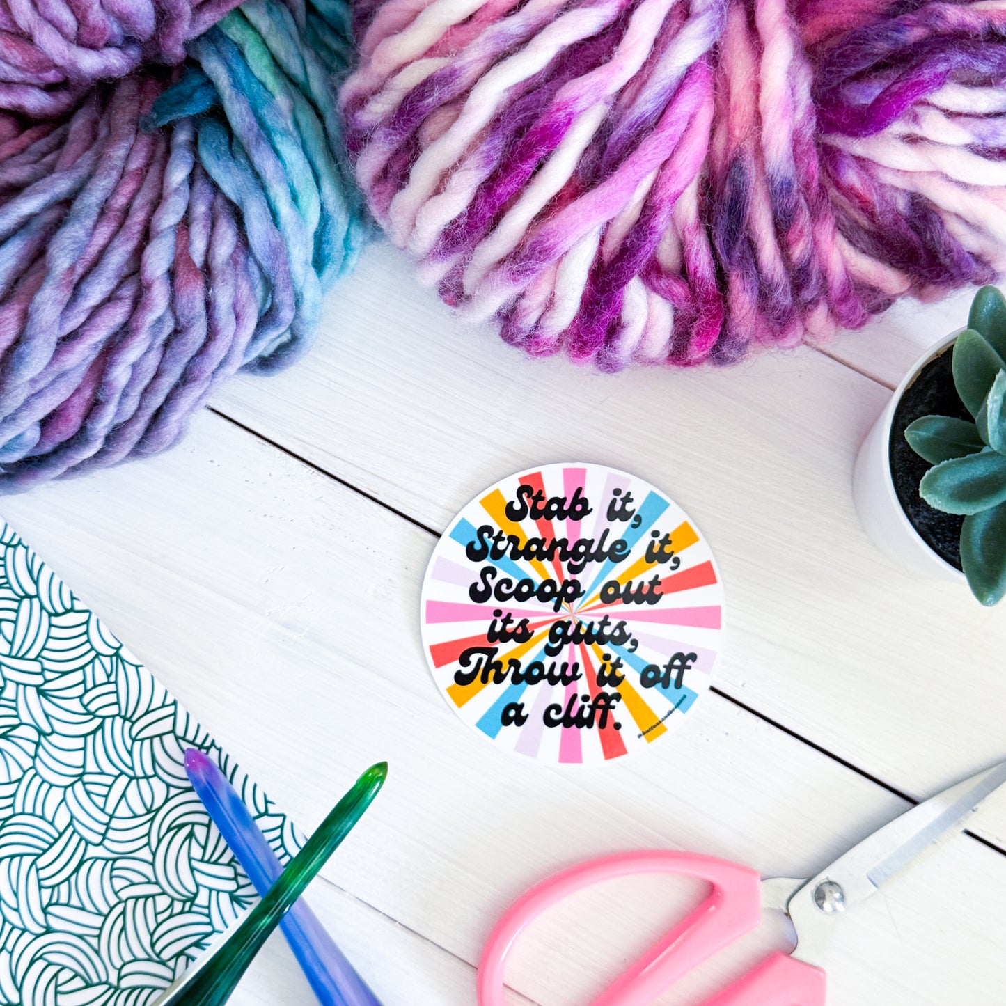 Crochet Stab It! Swirls Premium Vinyl Sticker, Crochet Funny, Crocheting Gift, Sassy Knitter Crocheter Humour