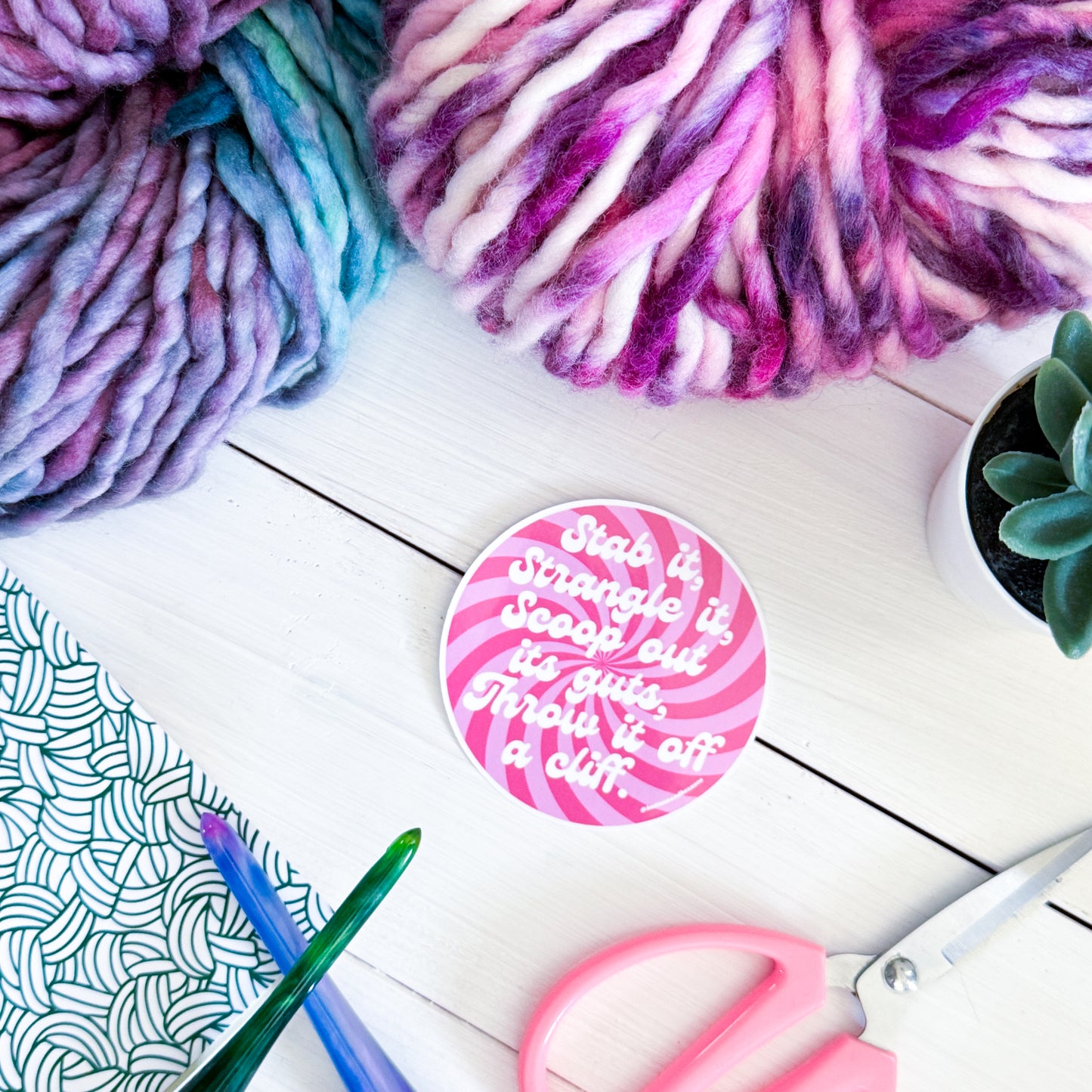 Crochet Stab It! Swirls Premium Vinyl Sticker, Crochet Funny, Crocheting Gift, Sassy Knitter Crocheter Humour