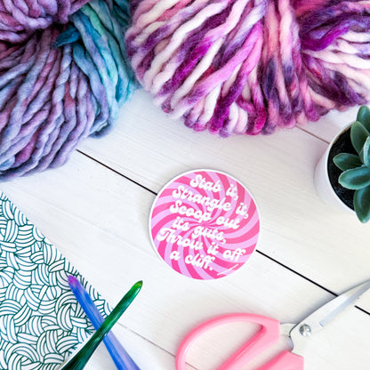 Crochet Stab It! Swirls Premium Vinyl Sticker, Crochet Funny, Crocheting Gift, Sassy Knitter Crocheter Humour