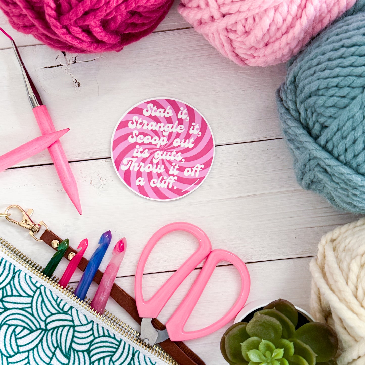 Crochet Stab It! Swirls Premium Vinyl Sticker, Crochet Funny, Crocheting Gift, Sassy Knitter Crocheter Humour
