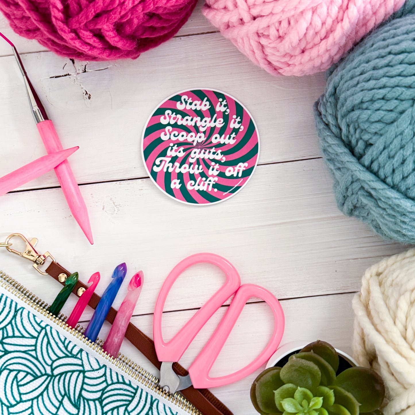 Crochet Stab It! Swirls Premium Vinyl Sticker, Crochet Funny, Crocheting Gift, Sassy Knitter Crocheter Humour