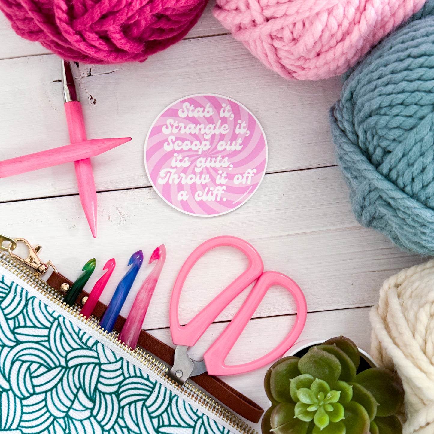 Crochet Stab It! Swirls Premium Vinyl Sticker, Crochet Funny, Crocheting Gift, Sassy Knitter Crocheter Humour