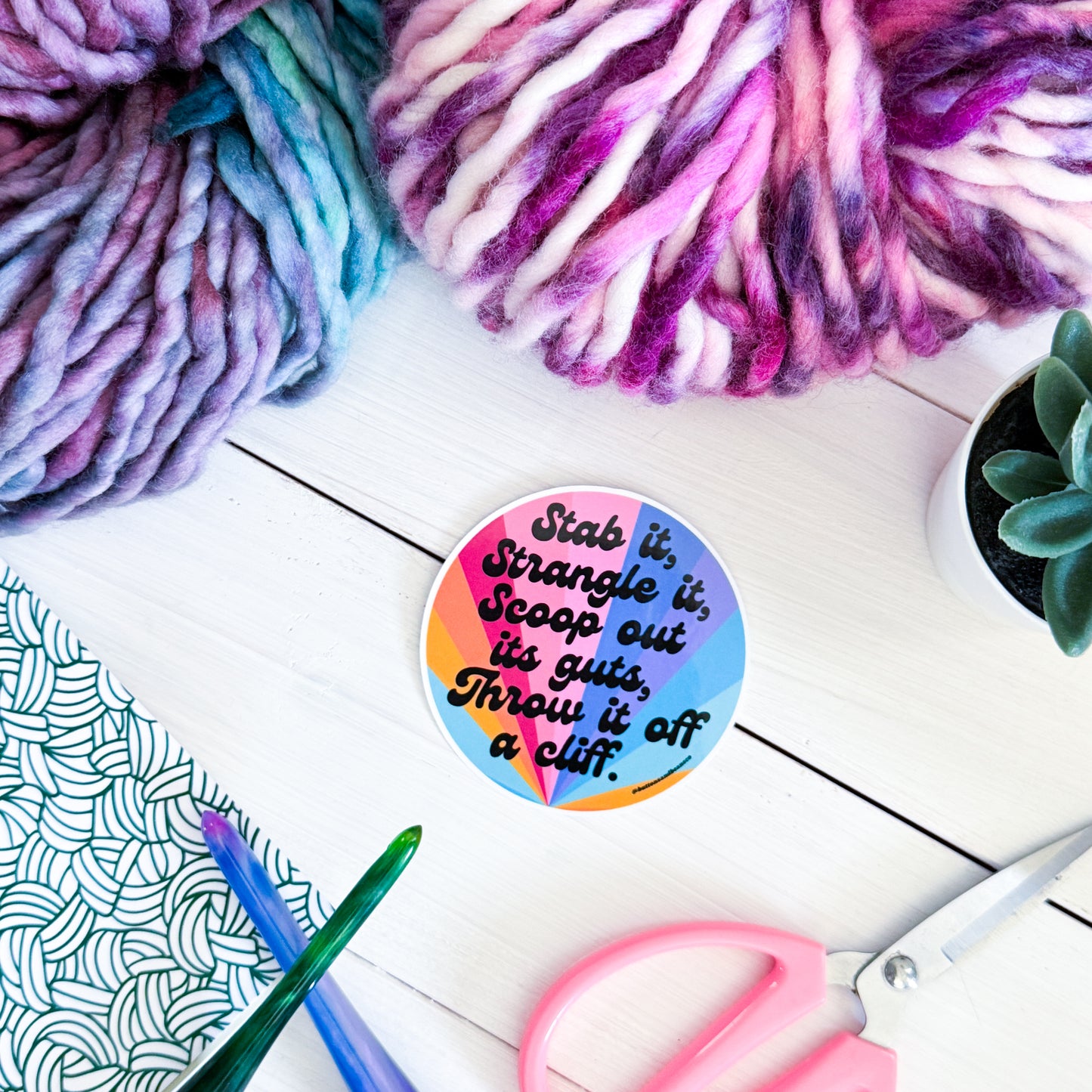 Crochet Stab It! Swirls Premium Vinyl Sticker, Crochet Funny, Crocheting Gift, Sassy Knitter Crocheter Humour