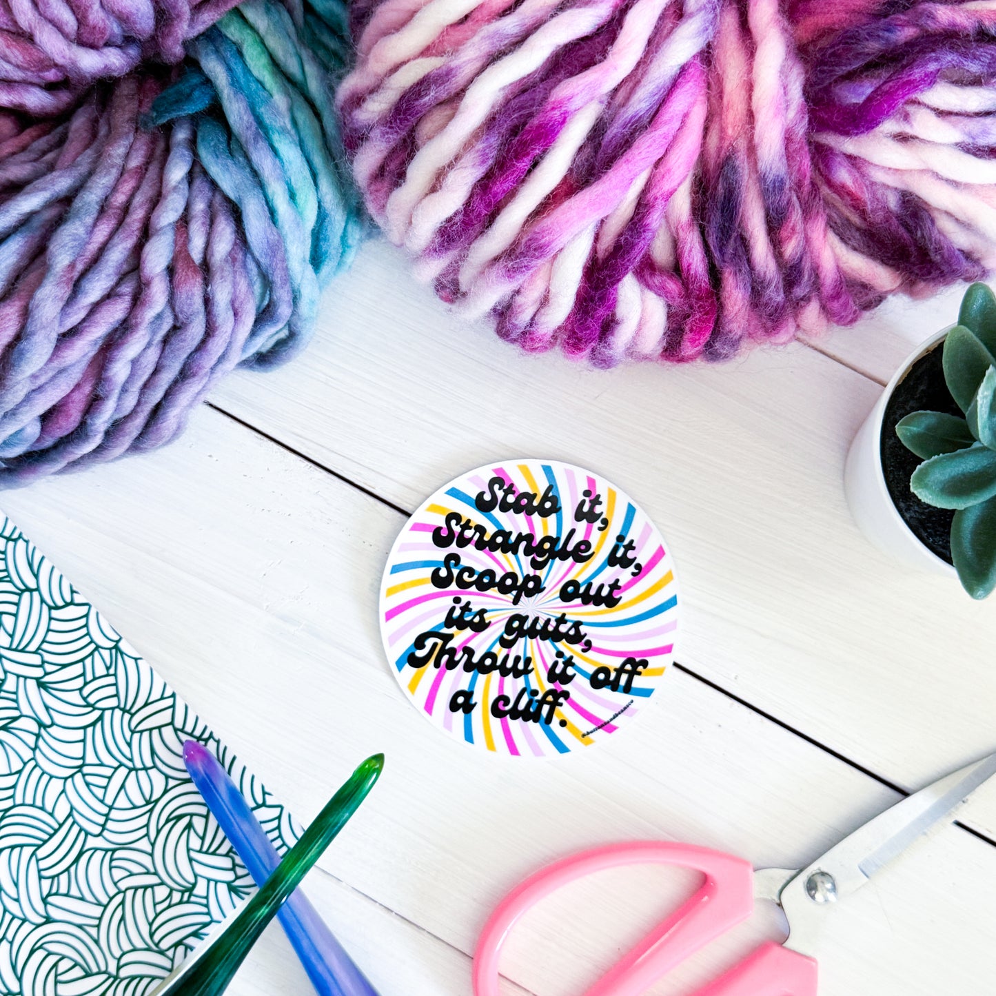 Crochet Stab It! Swirls Premium Vinyl Sticker, Crochet Funny, Crocheting Gift, Sassy Knitter Crocheter Humour