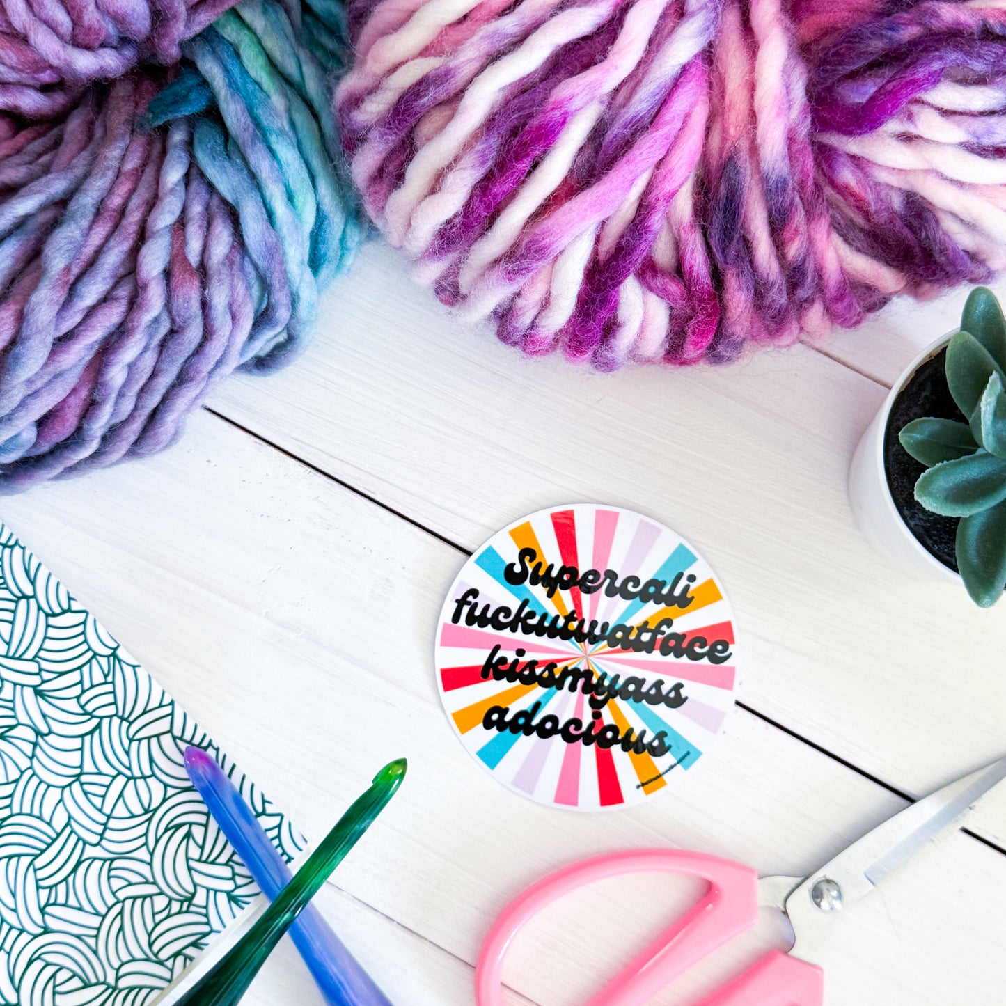Supercali Swirls Premium Vinyl Sticker, Crochet Funny, Crocheting Gift, Sassy Knitter Crocheter Humour (Copy)